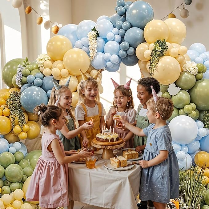 Sage Green Dusty Blue Yellow Balloon, 12 Inch Fog Slate Blue Balloons with Olive Green Yellow Balloon for Oh Baby Shower Bridal Shower Birthday Wild One Party Bee Theme Party Deocration Supplies