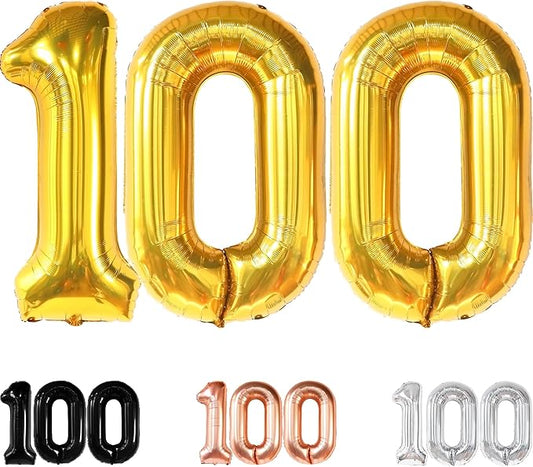 KatchOn, Large Gold 100 Balloon Number - 40 Inch | Foil Balloon for 100th Birthday Decorations | 100th Gold Balloons For Anniversary Decorations | Golden Birthday Party Decorations