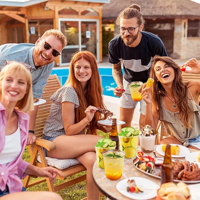 100 Pcs Disposable Stemless Glasses 12oz Plastic Cups PET Disposable Drinking Cups Cold Party Plastic Wine Glasses Classic Cup for Birthday Wedding Cocktail Halloween Christmas Party Supplies (Clear)