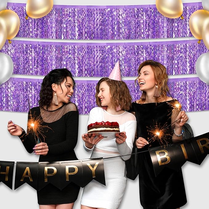 6 Pack 10 Feet Light Purple Wave Foil Fringe Garland Metallic Tinsel Streamers Banner Wall Hanging Curtain Backdrop for Parade Floats, Mother's Day, Easter, Bachelorette, Wedding Party Decoration