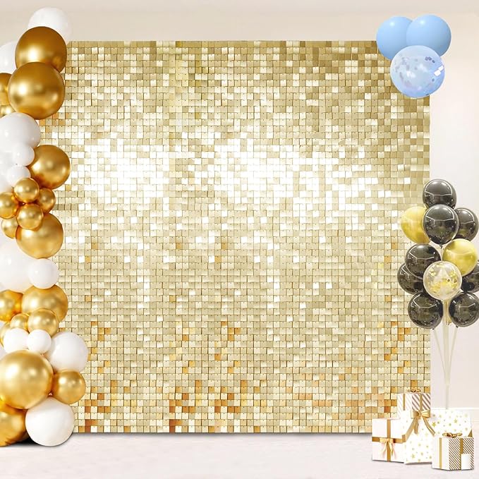 Shimmer Wall Backdrop, Sequins Backdrop Decoration, Photo Backdrops for Birthday, Anniversary, Wedding, Party Decoration (24PCS Champagne Gold)