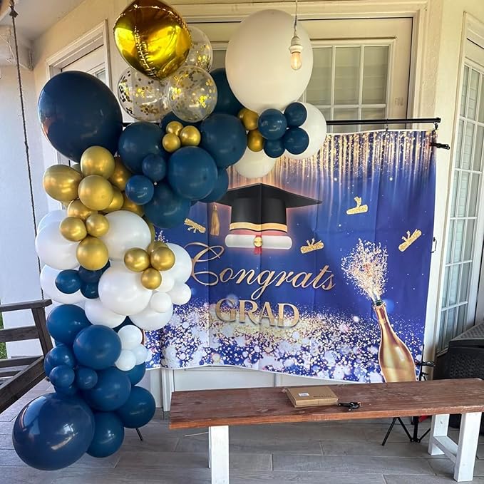 Navy Blue and Gold Balloons, 60pcs 12 Inch Navy Blue Pearl White Balloon Set with Metallic Chrome Gold Confetti Balloon Latex Helium Party Balloons for Boys Men Birthday Wedding Graduation Decorations