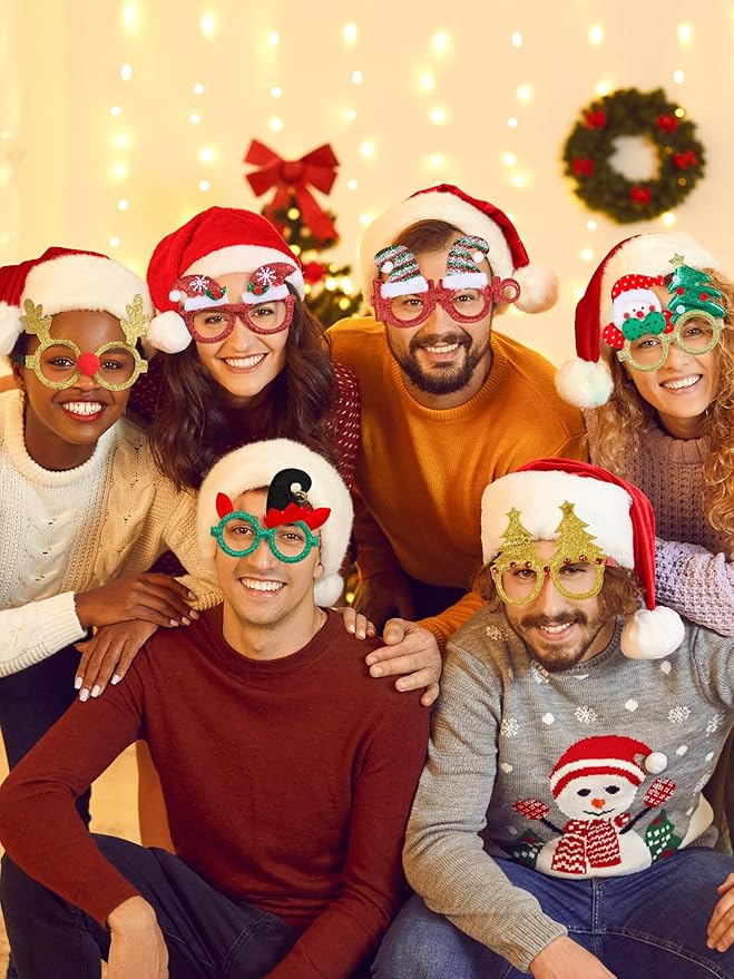 24PCS Christmas Glasses, Christmas Party Favors, Santa Glasses Frames for Xmas Decorations Accessories Supplies