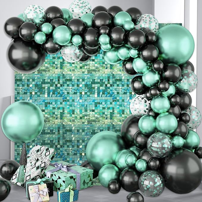 36 PCS Light Green Shimmer Wall Backdrop, Laser Square Sequin Photo Backdrops Panel, Glitter Wall Background for Birthdays, Weddings, Engagements, Jungle Hawaiian Party Decoration (6x6FT)