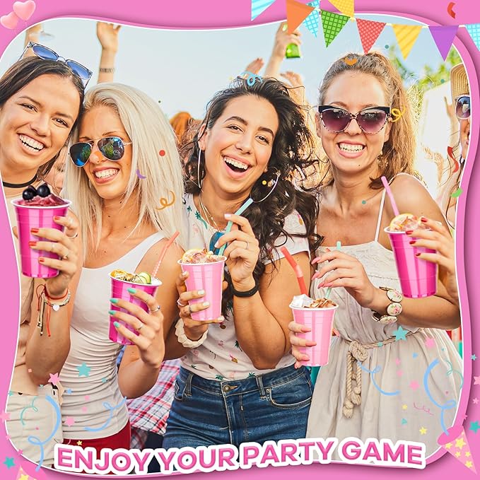 KesaPlan 100 PCS 16 OZ Plastic Cups Party Cups Pink and Hot Pink Cups Disposable Cups Bulk for Party Graduation Thanksgiving Wedding Birthday Christmas Halloween Family Gatherings Festive Celebrations