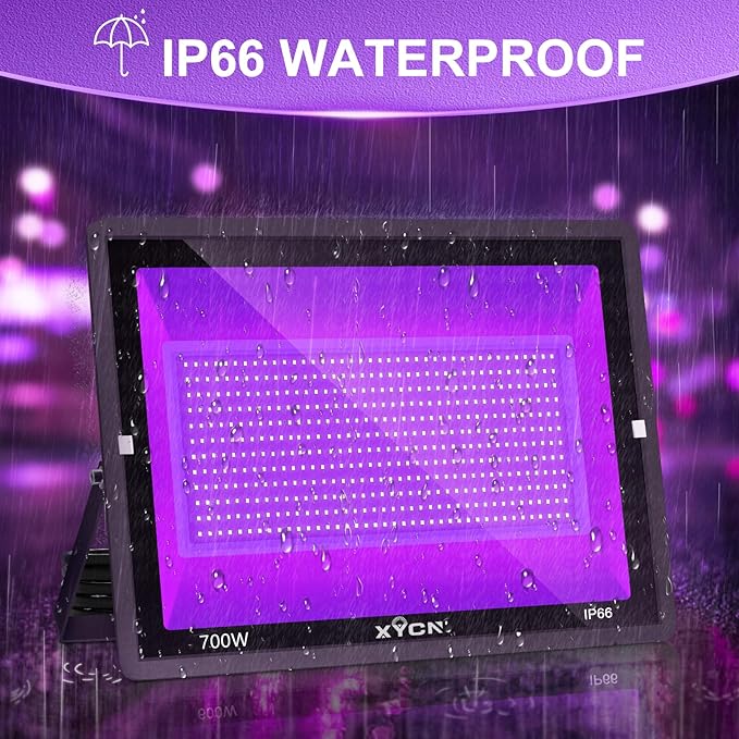2 Pack 700W LED Black Lights, 395nm to 410nm Flood Blacklight Light with Plug,Outdoor IP66 Waterproof for Glow in The Dark, Dance Party, Stage Lighting, Body Paint, Fluorescent Poster, Neon Glow