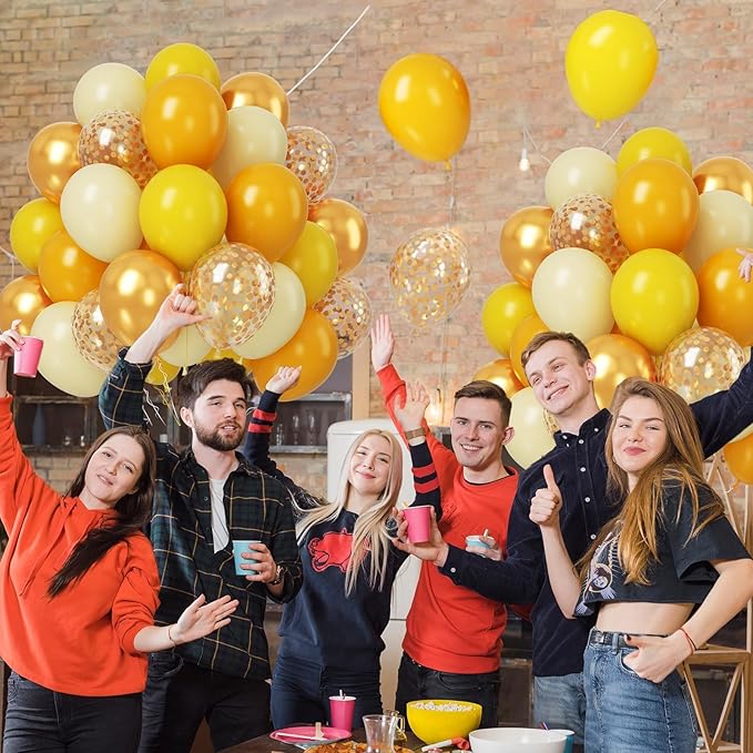 Paready Yellow and Gold Balloon Set - 50Pcs 12 Inch Metallic Gold Confetti and Light Lemon Latex Balloons for Baby Shower, Bee Party, Sunflower Fall Birthday Decorations
