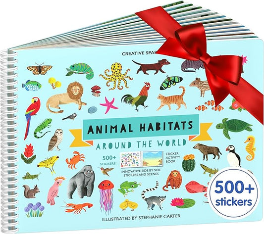 Cupkin Animal Sticker Book Activity for Kids, Toddler Airplane Travel Essentials, 500+ Habitat Stickers for Kids + 12 Scenes + 12 Coloring Book Pages, Animal Lover Gift, Childrens Crafts for Ages 2-8