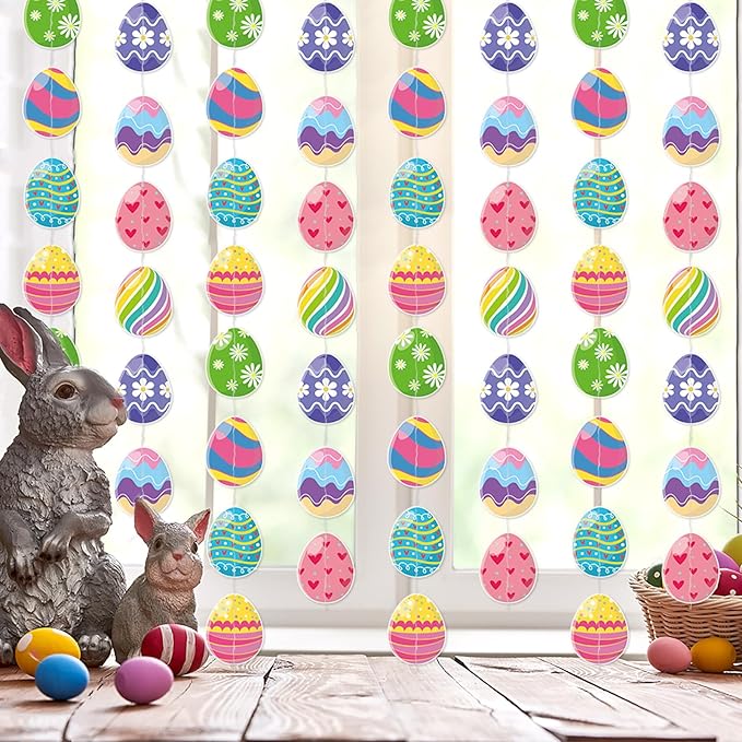 Easter Egg Party Decoration Garland - 8pcs Pastel Rainbow Spring Hanging Paper Streamers, Kids Birthday Favors Gifts Classroom Supplies Banner,Indoor Outdoor Decor Lasting Surprise