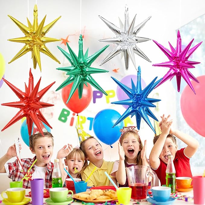 6PCS Star Balloons, 22Inch Large Colorful Star Balloon Foil Balloons Spike Cone Balloon for Birthday Graduation Anniversary Christmas New Year Party Decorations