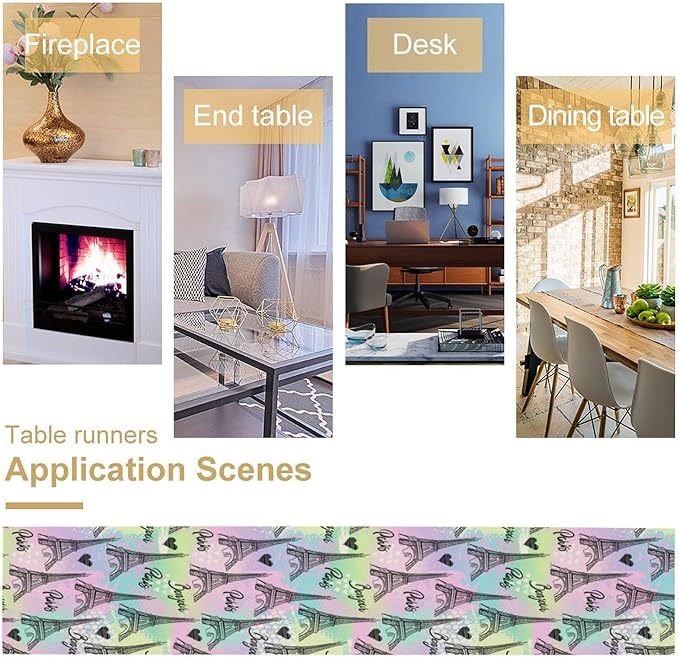 Paris Eiffel Tower Table Runner, Modern Eiffel Tower Dinner Runner for Farmhouse Kitchen Dining Table Holiday Party Decoration 13 x 90 Inch