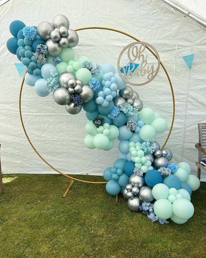 Paready Teal Blue Balloons Set, 50pcs 12 Inch Turquoise Metallic Green Confetti Silver White Balloons For Wedding, Bridal Shower, Engagement, Birthday