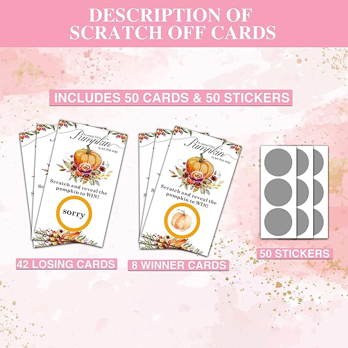 Thanksgiving Day Scratch Off Game Cards - Pumpkin & Turkey Design Fall Harvest Party Game - Halloween/Autumn Themed Party Activities & Supplies Decorations - 50 Pack(08)