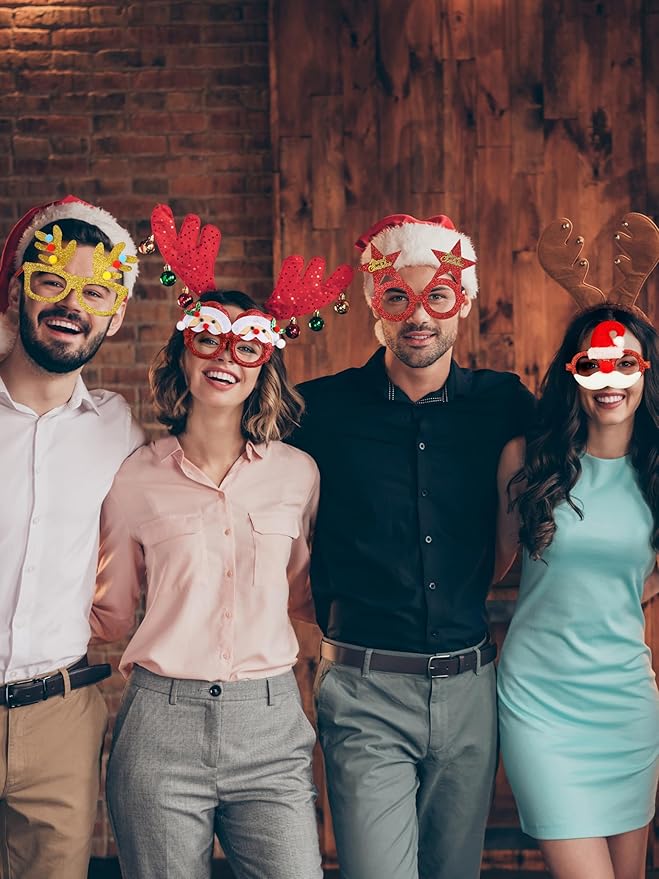 24PCS Christmas Glasses, Christmas Party Favors, Santa Glasses Frames for Xmas Decorations Accessories Supplies