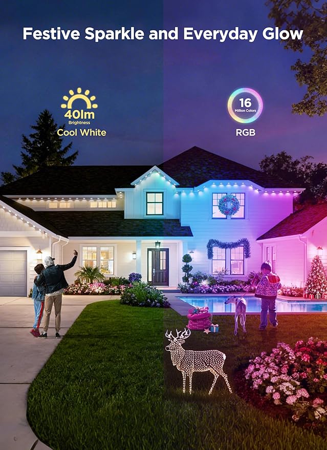 Permanent Outdoor Lights, 200FT with 128 Smart LED Lights, DIY Scene Mode, IP68 Waterproof Christmas Light for Daily and Accent Lighting, Outdoor Decor, House Roof, Holiday Decorations
