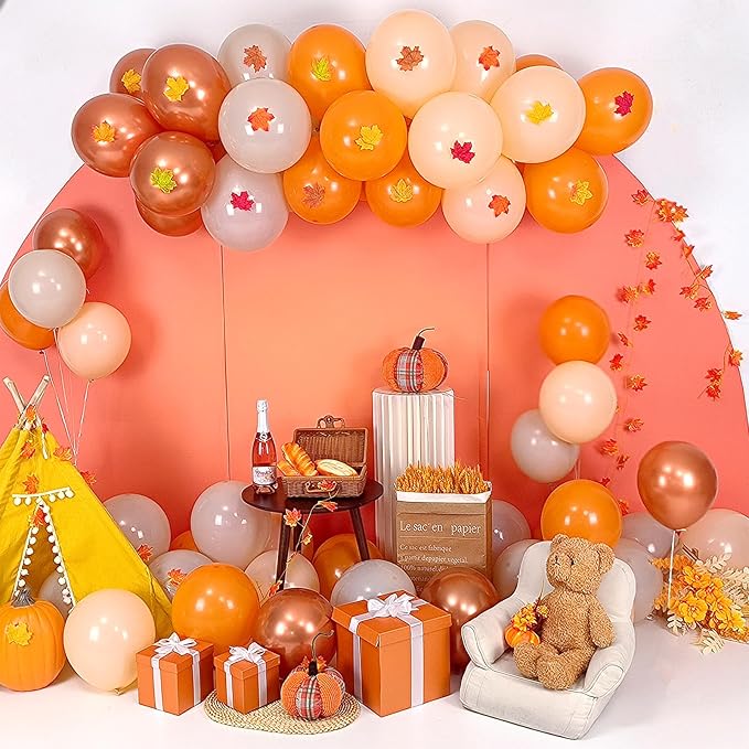 Fall Balloons 55pcs Burnt Orange Gold Balloons 12 Inch, Terracotta Dusty Orange Metallic Copper Sand White Beige Balloon for Thanksgiving Friendsgiving Fall Baby Shower Autumn Party Birthday Decor