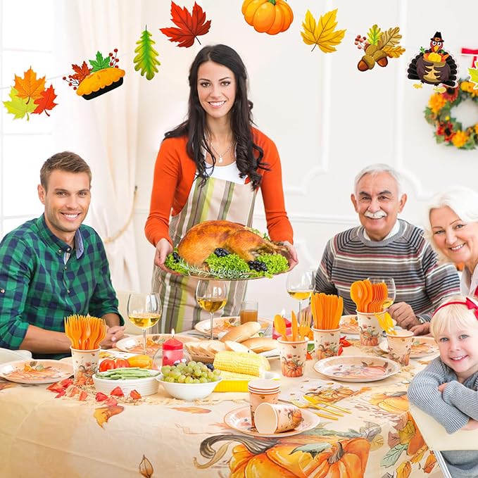 WinTS 170 pcs Thanksgiving Plates Set for 24 Guests,9" x 7" Thanksgiving Themed Party Disposable Dinnerware Set Thanksgiving Pumpkin Dinner Paper Plates for Harvest Autumn Holiday Fall Party