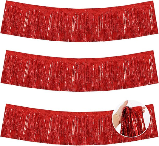 BEISHIDA 3 Packs Metallic Foil Fringe Garland Laser Red Wall Hanging Tinsel Fringe Banners for Car Floats Bridal Shower Wedding Birthday Easter Graduation Holiday Party Decoration(30 Feet)