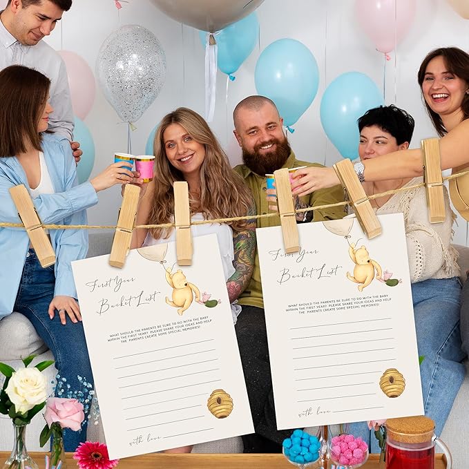 Winnie Baby Shower Games, First Year Bucket List, Baby Shower Game Cards, Set of 30, Winnie The Pooh Party Favors, Baby Shower Party Games Supplies & Activities, Baby Shower Decorations