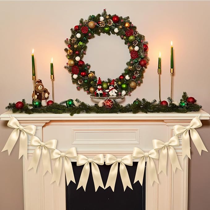 1 String of 8PCS Champange Bow Garland Banner Decoration,Pre-Strung Satin Ribbon Ornaments for Birthday,Bachelorette Party,Bridal Shower,Wedding,Engagement,Baby Shower,Graduation Decor,Anniversary