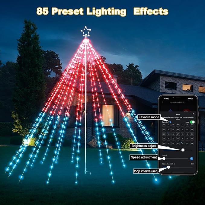 13Ft 622LEDs Outdoor Christmas Lights Yard Decor, Smart Color Changing RGB Flag Pole Christmas Tree Light, App/Remote Control, Timer, Dimmer, Group Control, Waterproof, Large Outside Xmas Decor