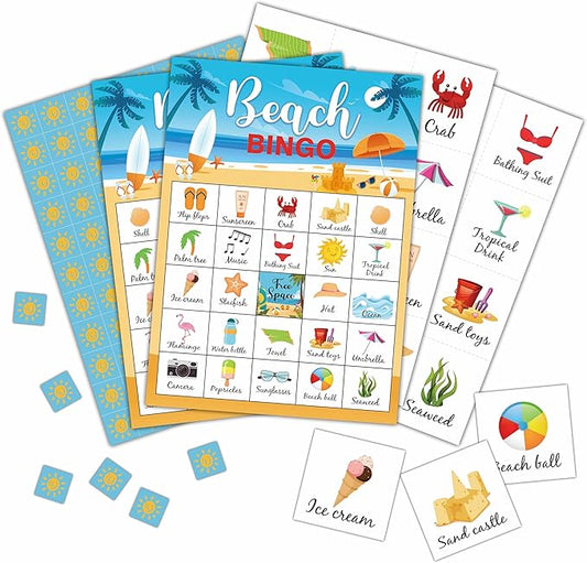 Beach Party Bingo Cards, Summer Bingo Games for 24 Players, Pool Party Games for Family Friends Large Group Activities, Beach Party Favors Supplies Decorations(33)