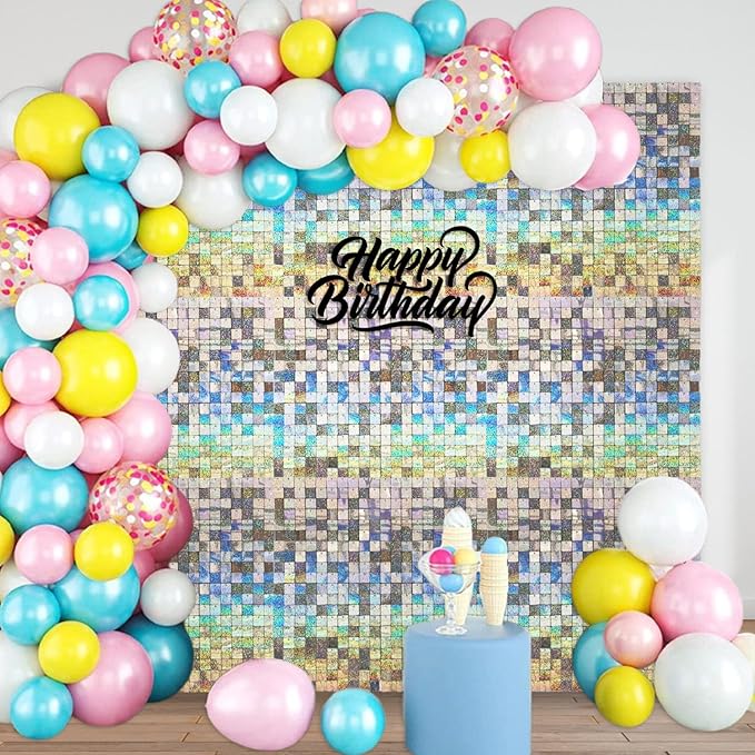 36 PCS Silver Shimmer Wall Backdrop, Laser Square Sequin Photo Backdrops Panel, Glitter Wall Background for Birthdays, Weddings, Halloween, Engagements, Disco Bachelorette Party Decoration (6FTx6FT)