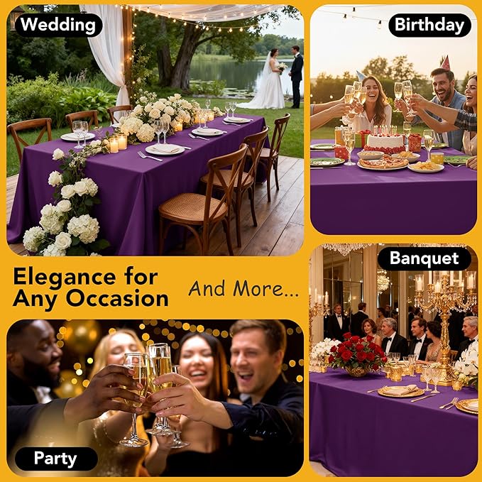 10-Pack Purple Tablecloths for Rectangle Tables, 70 x 120 Inches, Stain-Resistant Polyester Fabric for 6 Foot Tables - Washable Table Covers for Weddings, Banquets, Birthday Parties, Events