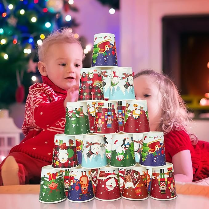Zhehao 200 Pcs Christmas 9 oz Paper Cups Disposable Coffee Cups Santa Snowman Elk Disposable Hot Cups Xmas Party Drinkware Supplies for Holiday Tea Beverage Cocoa Cold Hot Drink (Xmas Tree Style)