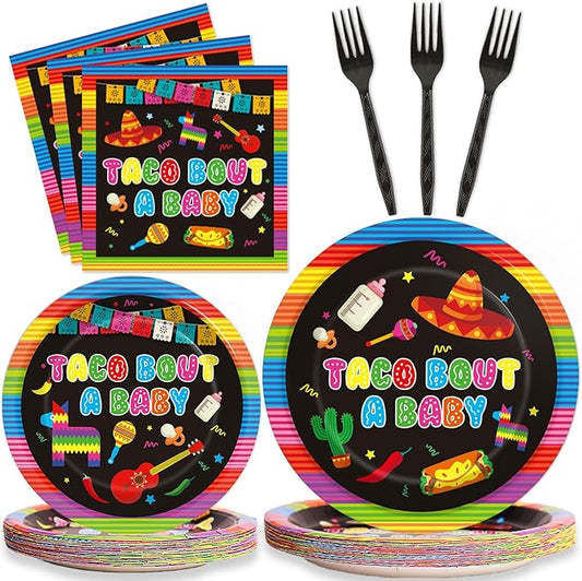 96 Pieces Taco Bout A Baby Party Plates Mexico Fiesta Theme Party Decorations Taco Llama Cactus Avocado Paper Plates and Napkins Mexican Disposable Dessert Tableware Set Mexico Supplies 24 Guests