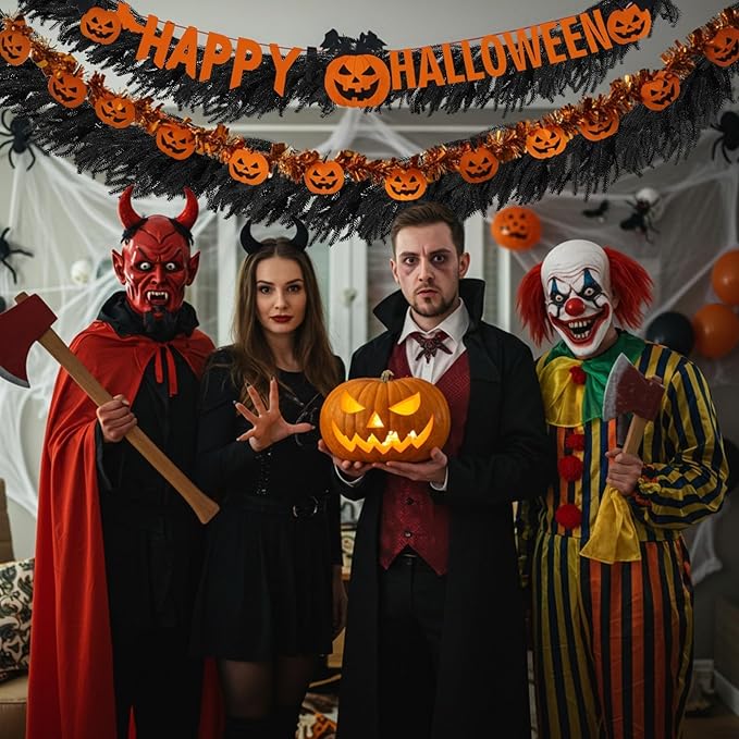 N&T NIETING 5.9FT Black Artificial Norfolk Pine Garland Real Touch Christmas Garlands Faux Garland for Table Mantle Holiday Fireplace Indoor Outdoor Christmas Halloween Decorations