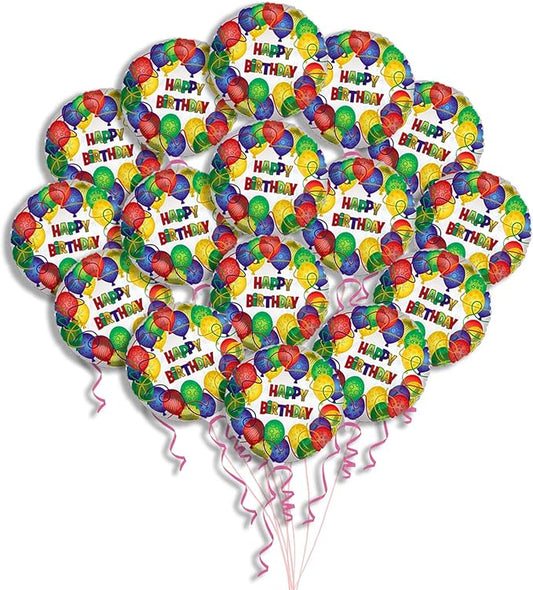 PMU Happy Birthday Patterned 18 Inch Mylar-Foil Balloon Pkg/25
