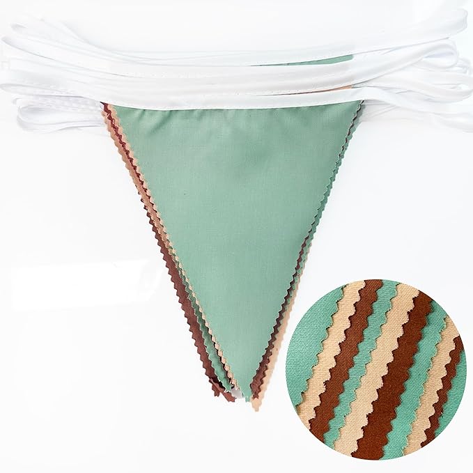 32Ft Sage Green Brown Triangle Flag Fabric Banner Pennant Bunting Garland Streamers for Birthday Wedding Baby Shower Jungle Safari Summer Woodland Camping Outdoor Picnic Garden Party Decorations