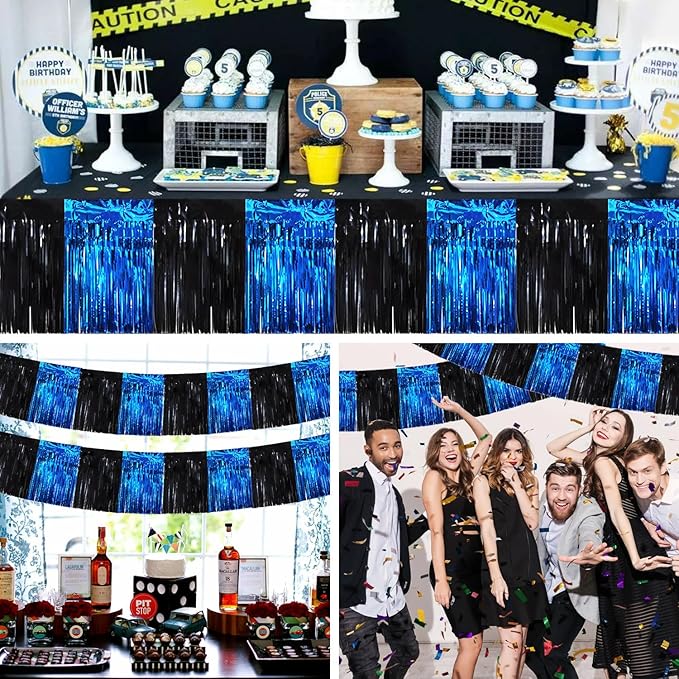 BEISHIDA 3 Packs Metallic Foil Fringe Garland Black Blue Wall Hanging Tinsel Fringe Banners for Car Floats Bridal Shower Wedding Birthday Easter Graduation Holiday Party Decoration(30 Feet)