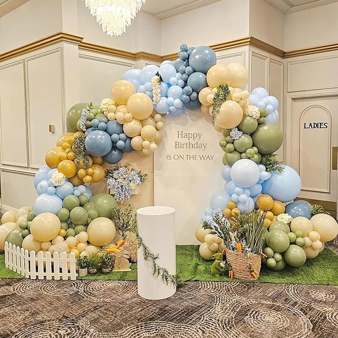 Sage Green Dusty Blue Yellow Balloon, 12 Inch Fog Slate Blue Balloons with Olive Green Yellow Balloon for Oh Baby Shower Bridal Shower Birthday Wild One Party Bee Theme Party Deocration Supplies