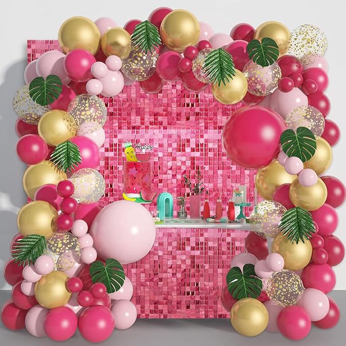 36 PCS Deep Pink Shimmer Wall Backdrop, Laser Square Sequin Photo Backdrops Panel, Glitter Wall Background for Birthdays, Weddings, Halloween, Engagements, Disco Bachelorette Party Decoration (6x6FT)