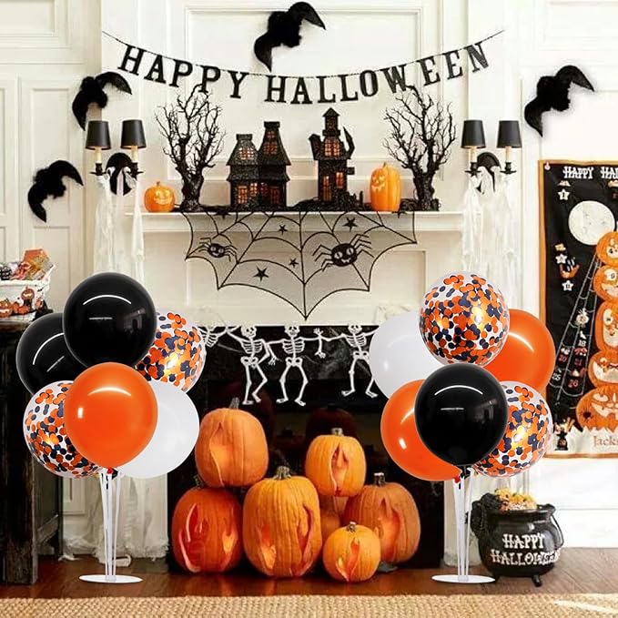 TONIFUL 4 Set Halloween Balloons Black Orange Confetti White Balloon Stand Centerpiece Table Decorations for Halloween,Celebration Party Bar,Anniversary,Graduation Decoration 2025