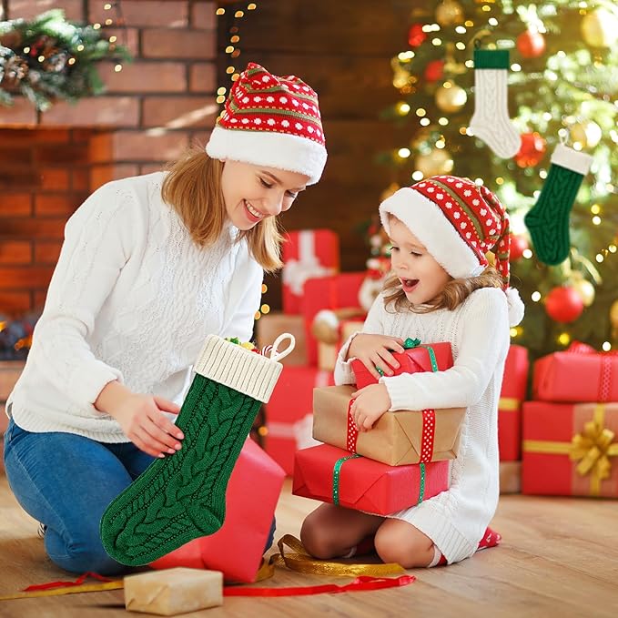 2 Pack 18" Personalized Christmas Stockings, 18inch Large Cable Knitted Xmas Hanging Stocking Decorations for Holiday Christmas Party Family Decor (Lvory/Green)