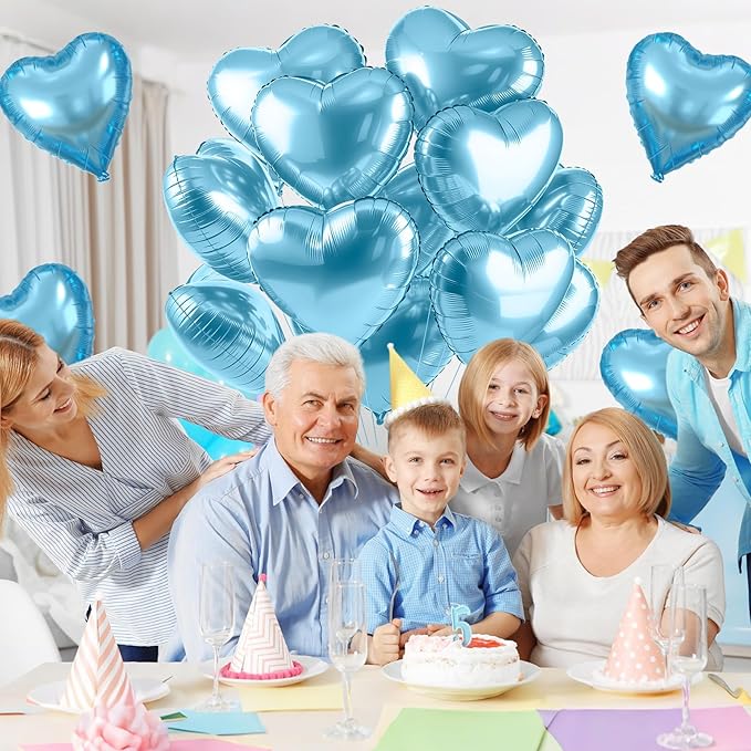Light Blue Heart Balloons, Heart Shaped Balloons, 20 Pcs 5/10/18 inch Different Sizes Blue Foil Love Balloon for Birthday Baby Shower Graduation Decorations Wedding Engagement Bridal Showers