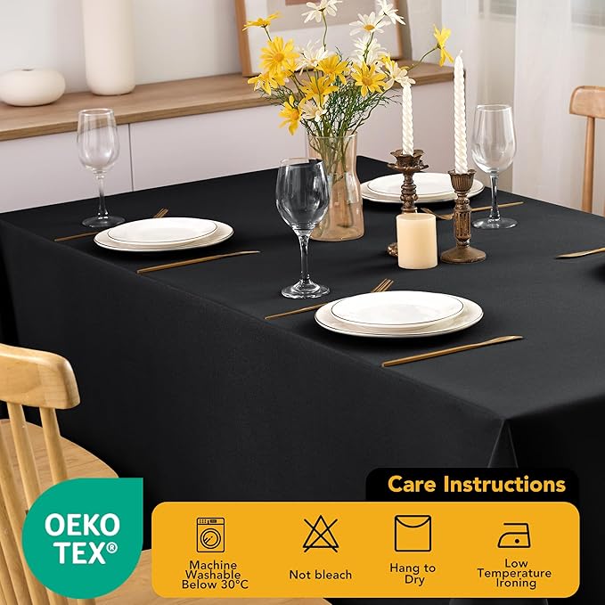 6-Pack Black Tablecloths for Square Tables, 54 x 54 Inches, Stain-Resistant Polyester Fabric for 2 Foot Tables - Washable Table Covers for Weddings, Banquets, Birthday Parties, Events