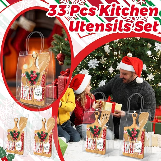 4 Set Christmas Gifts Kitchen Utensils Set Bamboo Spatula Mini Cheese Board Tag for Christmas Holiday Gift Kitchen utensils