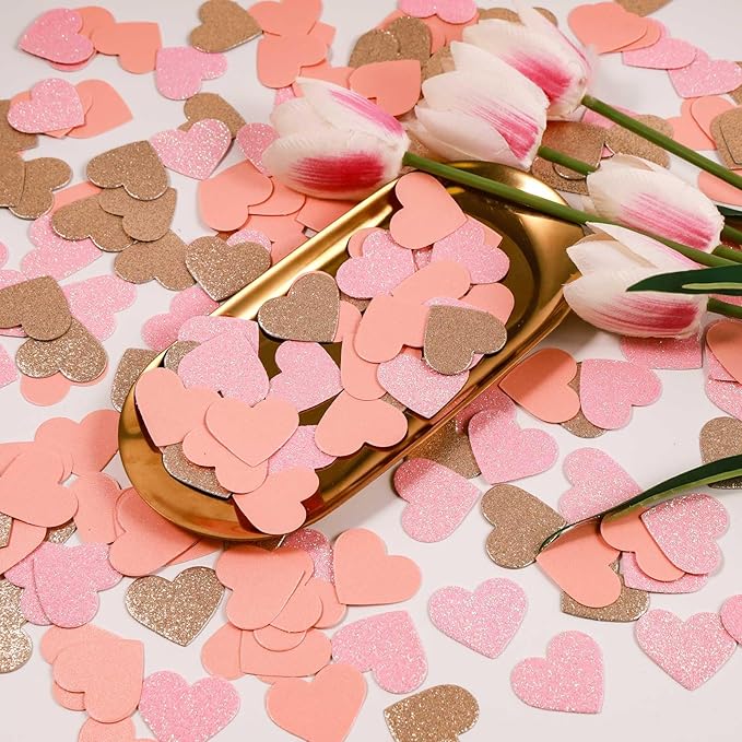 200 Pcs Pink Heart Paper Confetti for Valentine's Day Wedding Baby Shower Birthday Party Table Decoration Supplies