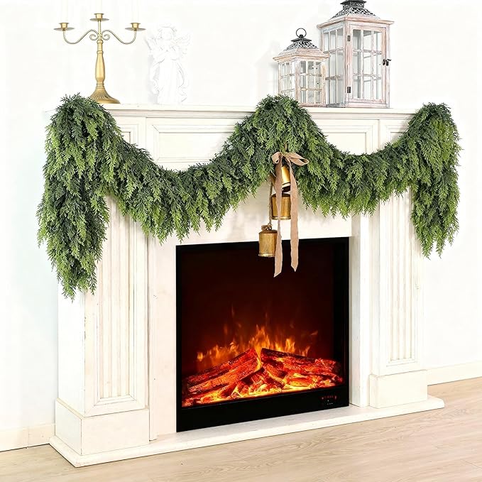 5FT Real Touch Cedar Garland for Fireplace - Artificial Christmas Garlands Realistic Faux Greenery Fake Pine Needles Garland for Holiday,Table, Window,Mantel,Stairs, Home,Indoor Outdoor Decor (2PCS)