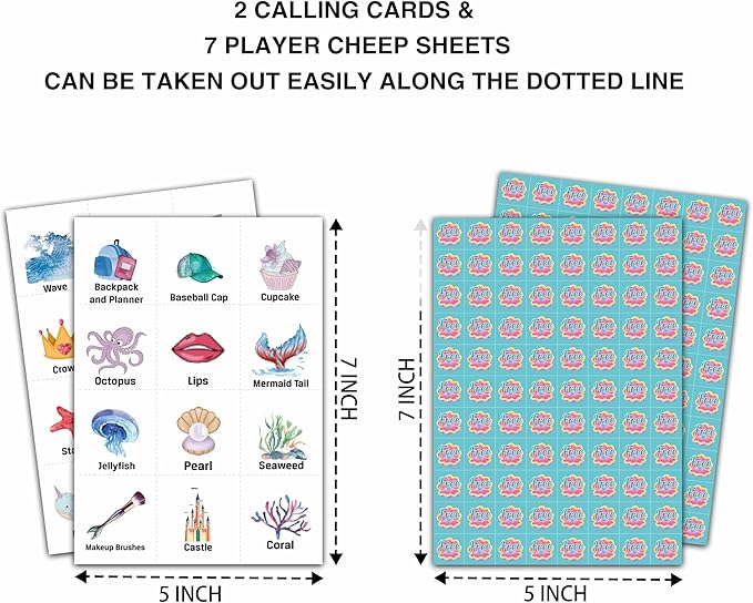 Mermaid Bingo Cards, Mermaid Bingo Games for 24 Players, Under The Sea Party Games for Family Friends Large Group Activities, Ocean Themed Birthday Party Supplies Decorations(31)