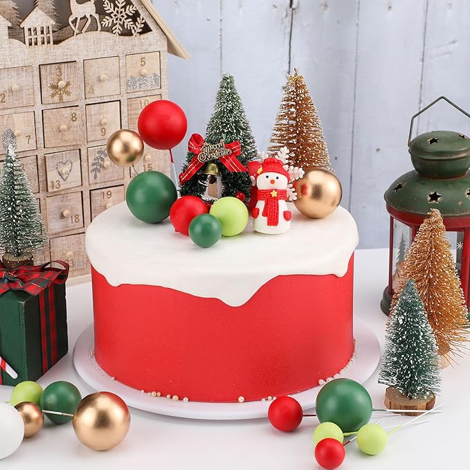 108 Pcs Balls Cake Topper DIY Cupcake Insert Foam Balloons for Cake Baking Wedding Anniversary Birthday Decoration(Various Green, Red, Gold, White,Multi Sizes)