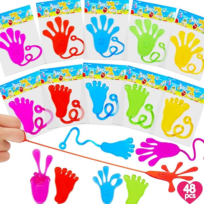 48pcs Sticky Hands Feet for Kid Easter Egg Filler Party Favor Goodie Bag Stuffer Treasure Box Toy Class Prize Student Return Gift Bag Easter Basket Stuffer Bulk Toy Pinata Filler Slap Hand Supplies