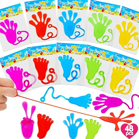 48pcs Sticky Hands Feet for Kid Easter Egg Filler Party Favor Goodie Bag Stuffer Treasure Box Toy Class Prize Student Return Gift Bag Easter Basket Stuffer Bulk Toy Pinata Filler Slap Hand Supplies