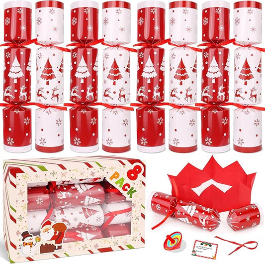 8 Pack Red White Christmas Party Table Favors for Kids Adults, Xmas Party Favors Supplies Holiday Dinner Table Gifts with Hats Jokes Surprise Toys, Christmas Table Decor for Family Office Classroom