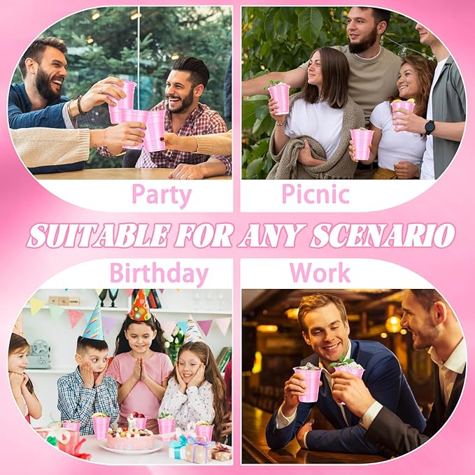 Dualshine 100 Pack Pink Plastic Cups 16 oz, Disposable Cups for Party, Heavy Duty Drinking Cups, Graduation Shot Cup for Wedding Birthday Beer Taste Serving Snack Sample Tastings Barbecues Picnic