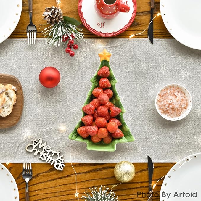 Artoid Mode Snowman Birds Trees Christmas Table Runner, Seasonal Silver Winter Holiday Kitchen Dining Table Decoration for Home Party Decor 13 x 120 Inch